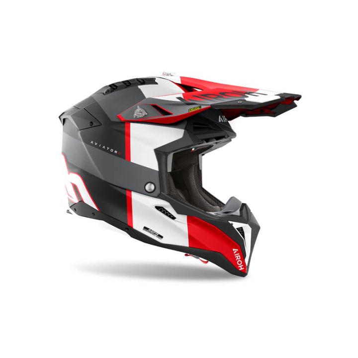 Casque moto cross AirohAviator 3 Monarch - Gris Rouge Blanc