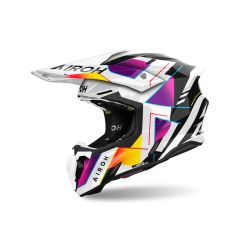 Casque moto cross AirohTwist 3 Rainbow - Blanc Violet Noir
