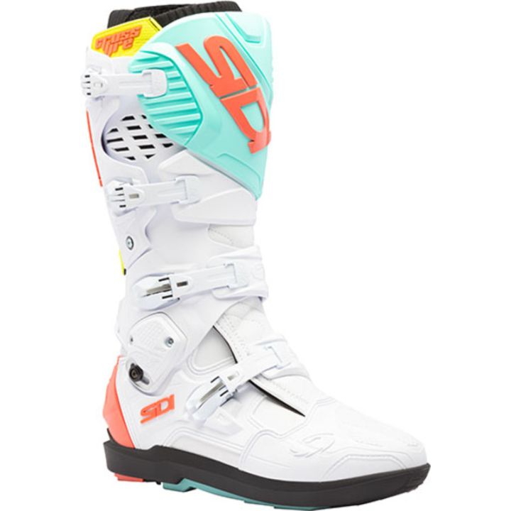 Bottes moto tout terrain Sidi Crossfire 3 SRS Blanc Cyan Corail