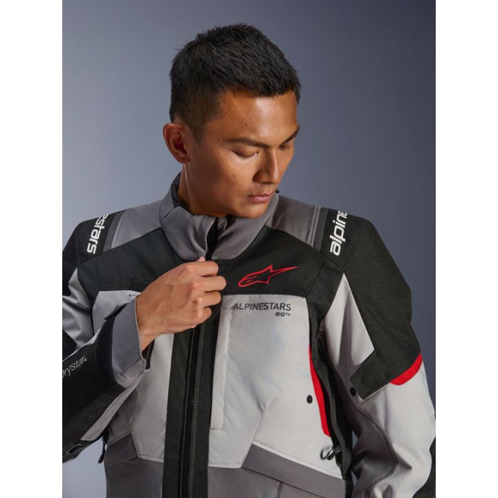 Veste Alpinestars Andes V4 Drystar - Gris foncé Bleu Ice Gris Rouge Bright