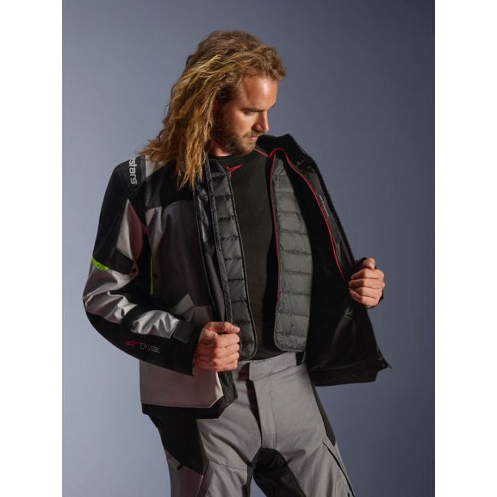 Veste Alpinestars Andes V4 Drystar - Gris foncé Bleu Ice Gris Jaune Fluo