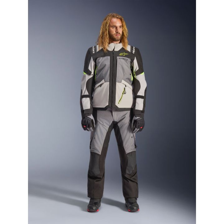 Veste Alpinestars Andes V4 Drystar - Gris foncé Bleu Ice Gris Jaune Fluo