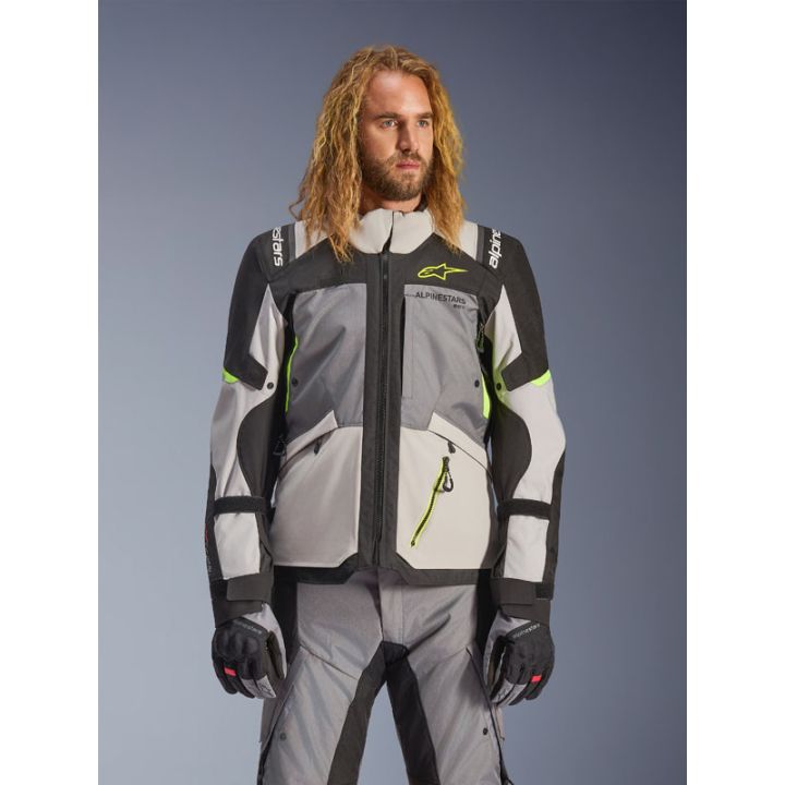 Veste Alpinestars Andes V4 Drystar - Gris foncé Bleu Ice Gris Jaune Fluo