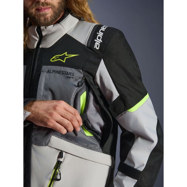 Veste Alpinestars Andes V4 Drystar - Gris foncé Bleu Ice Gris Jaune Fluo