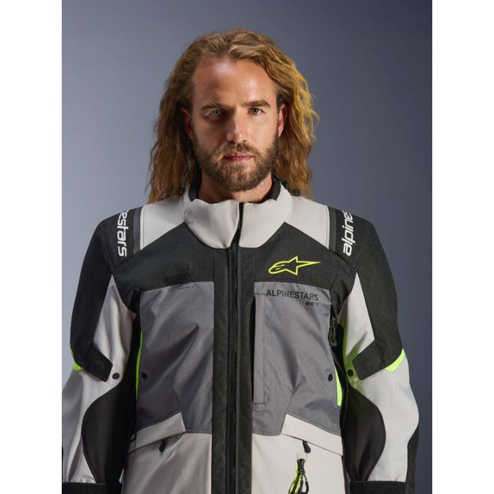 Veste Alpinestars Andes V4 Drystar - Gris foncé Bleu Ice Gris Jaune Fluo
