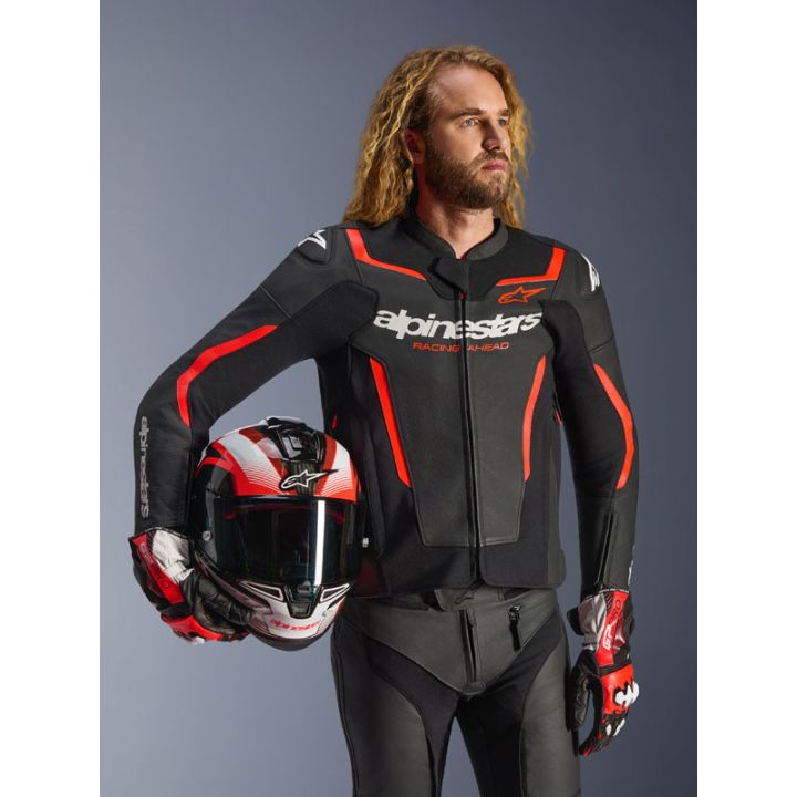 Blouson cuir Alpinestars GP Force V2 - Noir Rouge Fluo