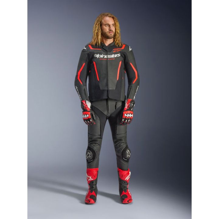 Blouson cuir Alpinestars GP Force V2 - Noir Rouge Fluo