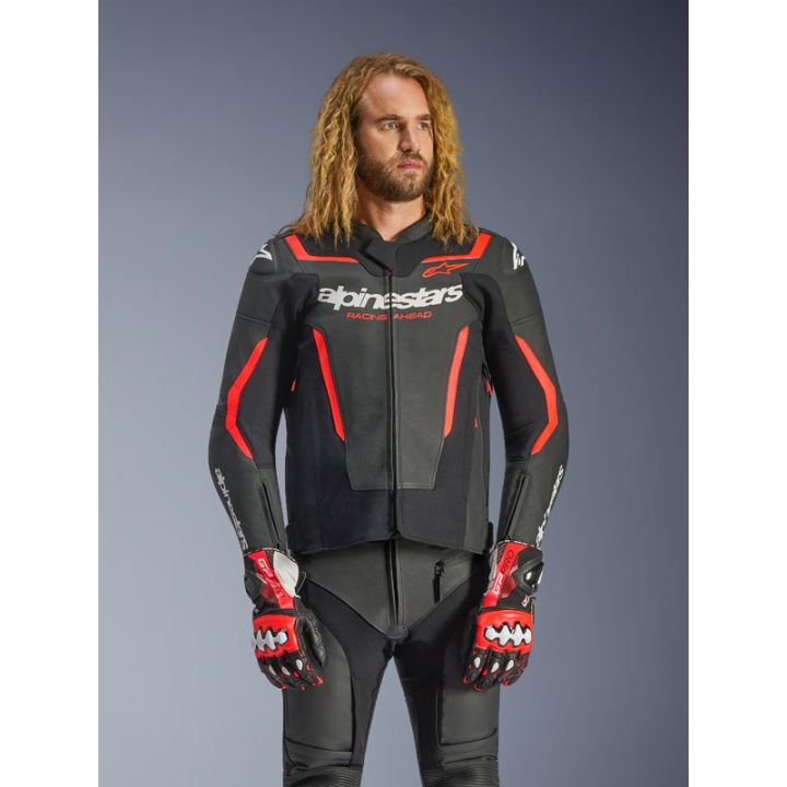 Blouson cuir Alpinestars GP Force V2 - Noir Rouge Fluo
