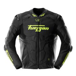 Blouson moto cuir Furygan RAPTOR EVO 3 Noir-Jaune Fluo