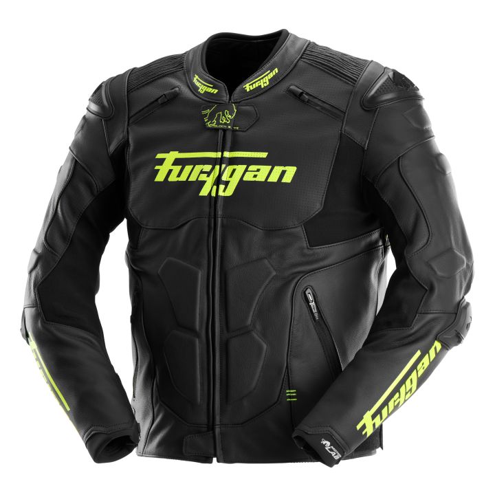 Blouson moto cuir Furygan RAPTOR EVO 3 Noir-Jaune Fluo