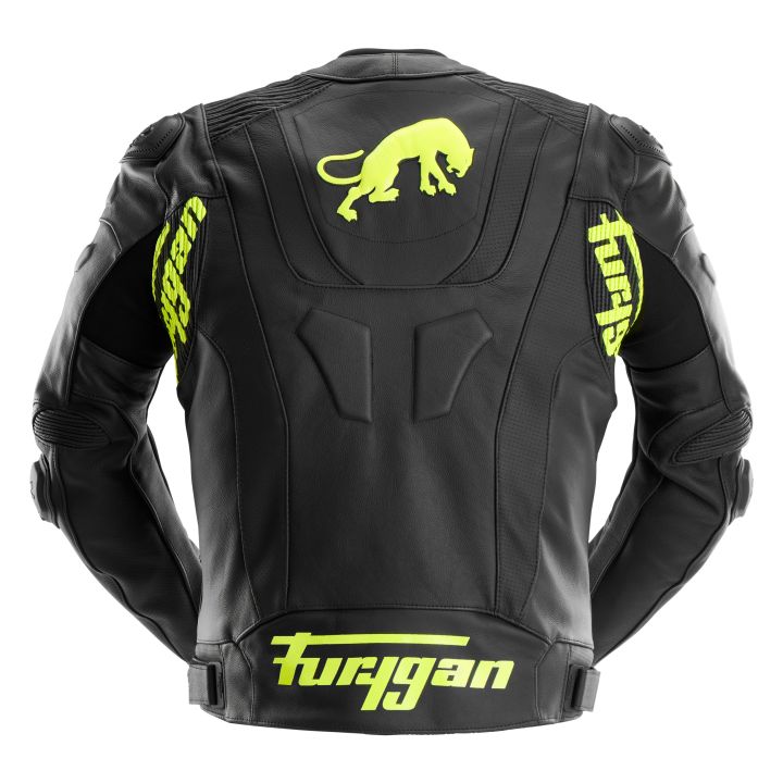 Blouson moto cuir Furygan RAPTOR EVO 3 Noir-Jaune Fluo