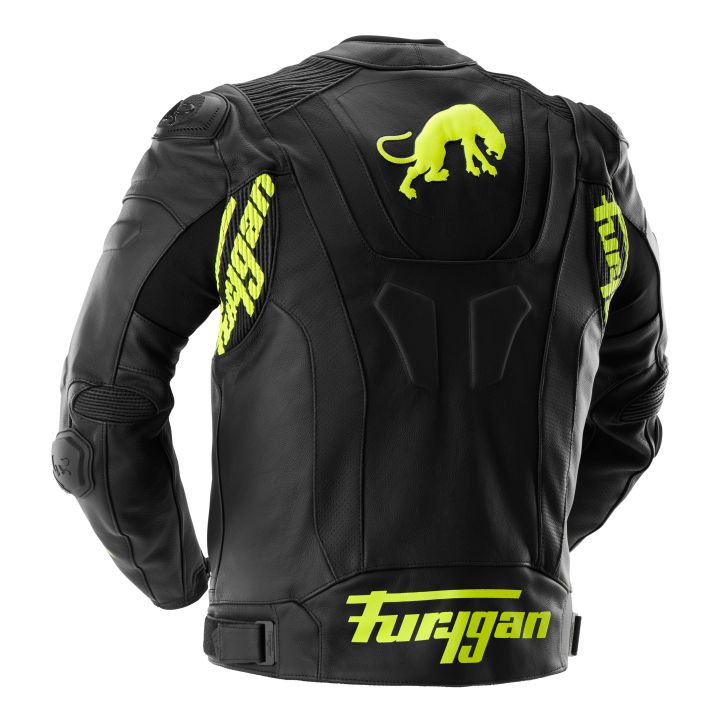 Blouson moto cuir Furygan RAPTOR EVO 3 Noir-Jaune Fluo