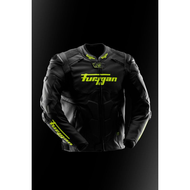Blouson moto cuir Furygan RAPTOR EVO 3 Noir-Jaune Fluo