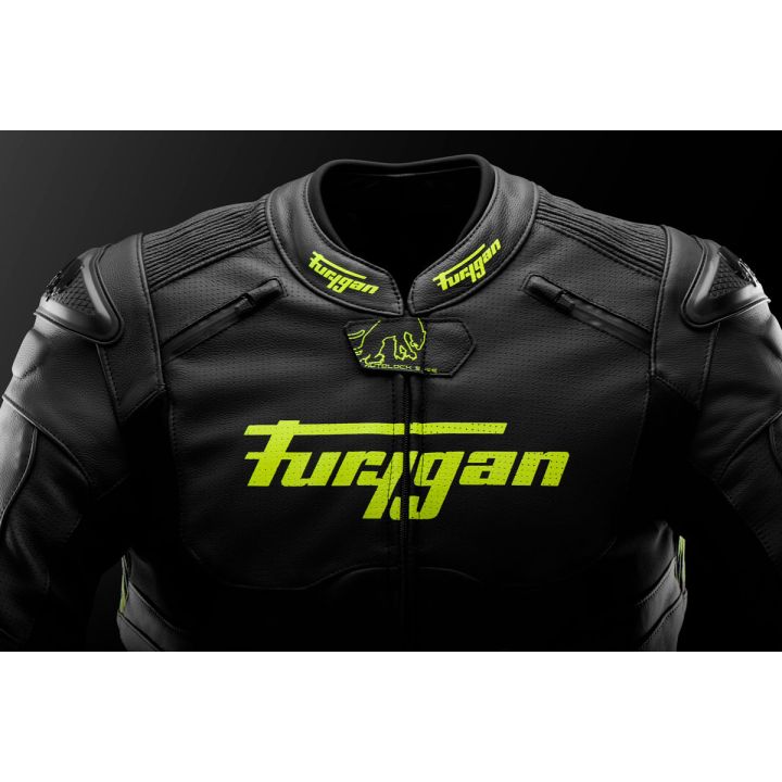 Blouson moto cuir Furygan RAPTOR EVO 3 Noir-Jaune Fluo