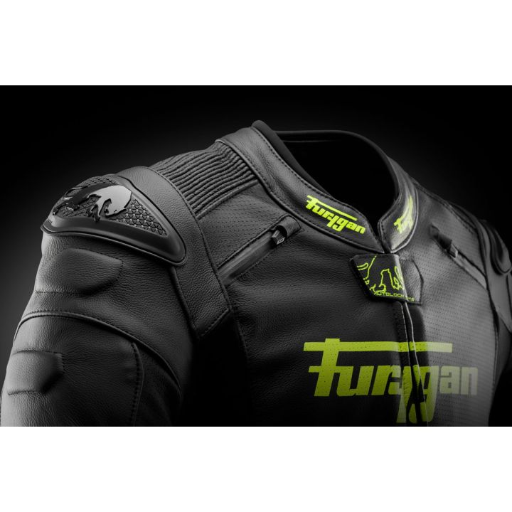 Blouson moto cuir Furygan RAPTOR EVO 3 Noir-Jaune Fluo