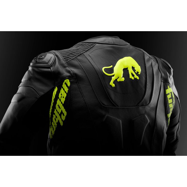 Blouson moto cuir Furygan RAPTOR EVO 3 Noir-Jaune Fluo