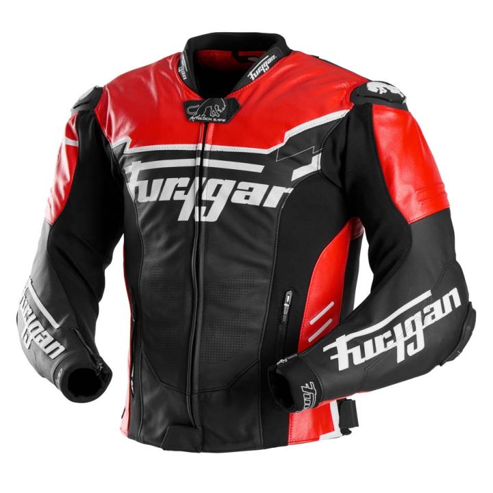 Blouson moto cuir Furygan SIRIUS Noir-Rouge-Blanc