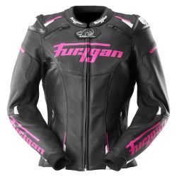 Blouson moto femme cuir Furygan RAPTOR LADY Noir-Blanc-Rose