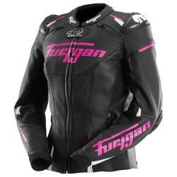 Blouson moto femme cuir Furygan RAPTOR LADY Noir-Blanc-Rose 2