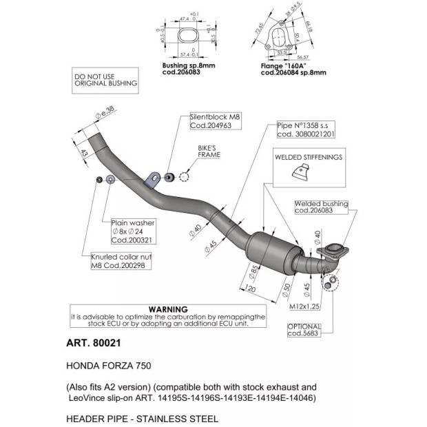 Collecteur d'échappement inox LEOVINCE - HONDA FORZA 750 2021 - 2023