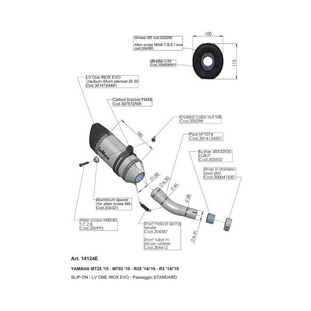 Silencieux LEOVINCE LV PRO en inox / carbone - YAMAHA 250 YZF-R25 2014 - 2018 / 300 MT-03 2016 - 2017 / 300 YZF R3 2015 - 2017