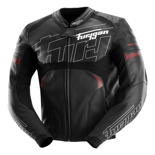 Blouson moto cuir Furygan HELIX Noir-Blanc-Rouge