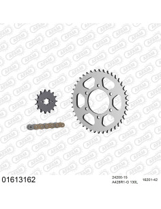Kit chaine moto 15x42 428 AFAM - Couronne acier - Type de chaine au choix - Kawasaki BN 125 Eliminator 2004-2007