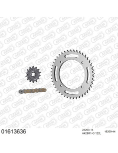 Kit chaine moto 14x44 428 AFAM - Couronne acier - Type de chaine au choix - Kawasaki D Tracker 125 2010-2014