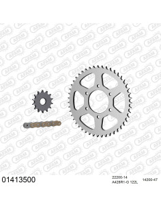 Kit chaine moto 14x47 428 AFAM - Couronne acier - Type de chaine au choix - Suzuki DR 125 S 1982-1984