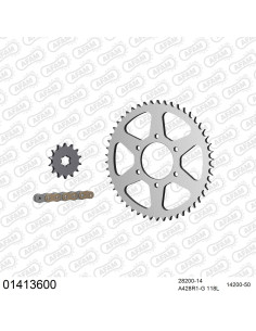 Kit chaine moto 14x50 428 AFAM - Couronne acier - Type de chaine au choix - Suzuki TS 125 A / B 1975-1978