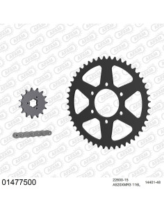 Kit chaine moto 15x48 520 AFAM - Couronne acier - Type de chaine au choix - Suzuki DR 750 S Tambour 1988