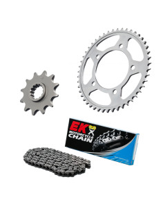 Kit chaine moto 14x50 428 EK CHAIN - Couronne acier - DEH - Suzuki TS 125 1984 - 1988