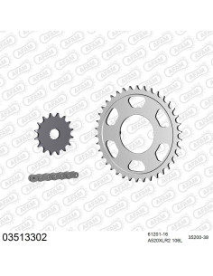 Kit chaine moto 16x38 520 AFAM - Couronne acier - Type de chaine au choix - Aprilia 125 AF-1 Futura 1990-1994