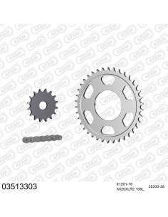 Kit chaine moto 16x38 520 AFAM - Couronne acier - Type de chaine au choix - Aprilia 125 AF-1 Sport PRO 1992-1993