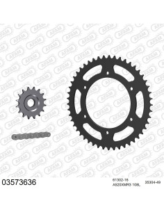 Kit chaine moto 16x49 520 AFAM - Couronne acier - Type de chaine au choix - Aprilia 6.5 Moto Starck 1995-2001