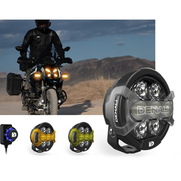 Pack feux additionnels led DENALI D7 PRO avec contrôleur DialDim et supports pare-carter universel