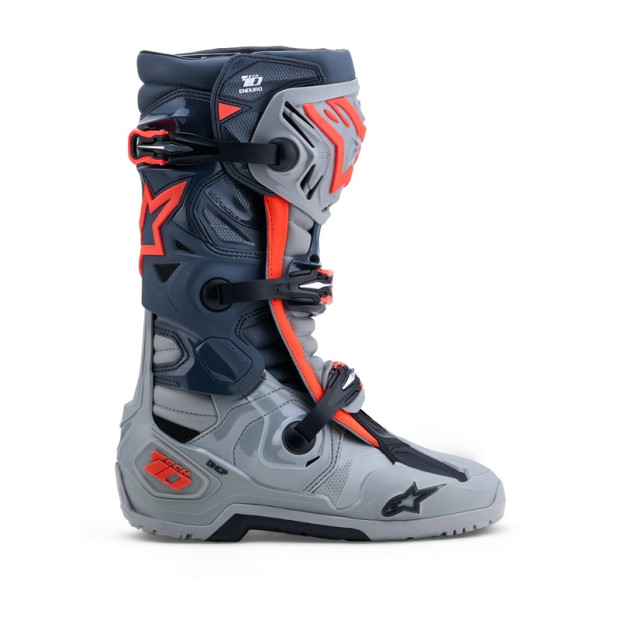 Bottes cross Alpinestars Tech 10 Enduro - Gris Rouge Fluo