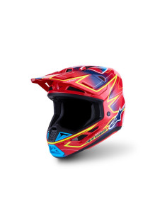 Casque cross Alpinestars 2027 S-M7 Cast - Rouge Jaune Fluo Bleu Fluo
