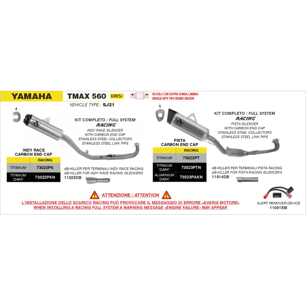 dB-Killer ARROW pour silencieux Indy Race EVO - non homologué - YAMAHA TMAX 560 2025-2026