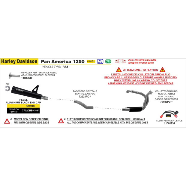 dB-Killer ARROW pour silencieux Rebel - non homologué - HARLEY-DAVIDSON PAN AMERICA 1250 2026