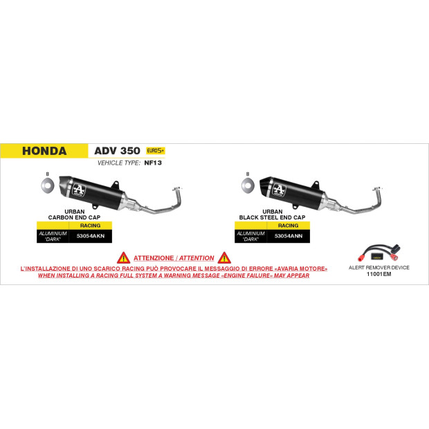 Ligne d'échappement complète racing ARROW avec silencieux Urban en aluminium noir avec embout inox noir - non homologuée - HONDA