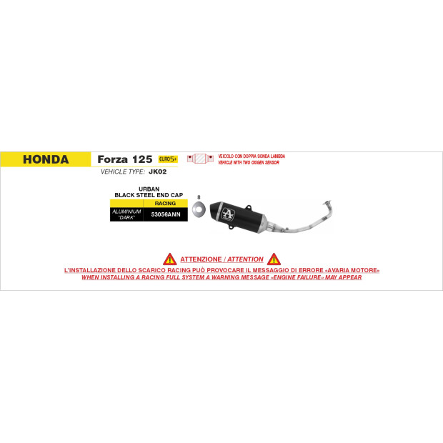 Ligne complète racing ARROW silencieux Urban en alu noir avec embout inox noir - non homologuée - HONDA FORZA 125 2025-2026