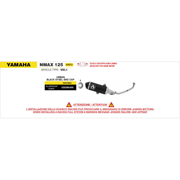 Ligne complète racing ARROW avec silencieux Urban en alu noir avec embout inox noir - non homologuée - YAMAHA (réf. 53058ANN)