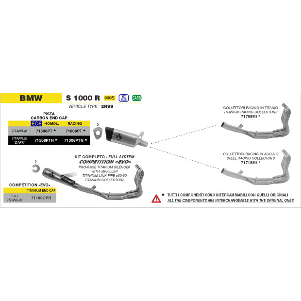 Ligne d'échappement complète ARROW COMPETITION EVO en titane - non homologuée - BMW S 1000 R 2021-2024