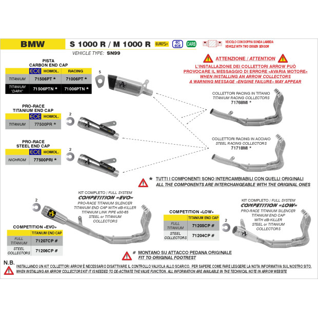 Ligne d'échappement complète ARROW COMPETITION LOW en titane - non homologuée - BMW (réf. 71204CP)