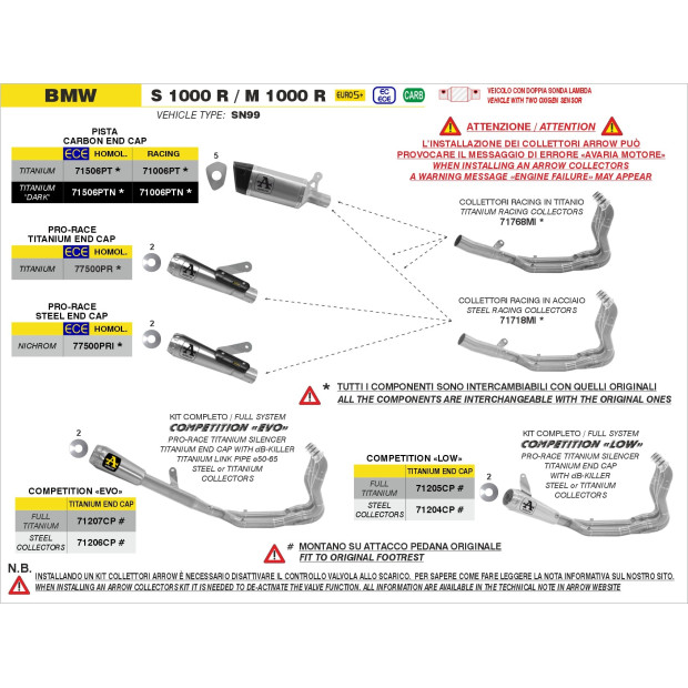 Ligne d'échappement complète ARROW COMPETITION EVO en titane - non homologuée - BMW (réf. 71207CP)