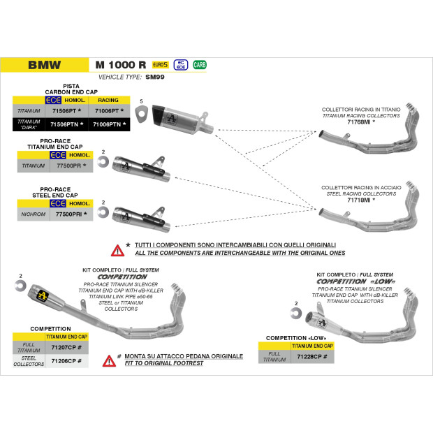 Ligne d'échappement complète ARROW COMPETITION LOW en titane - non homologuée - BMW M 1000 R 2023-2024