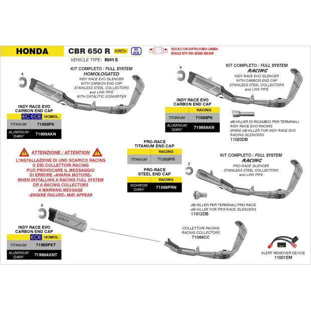 Ligne complète ARROW avec silencieux Indy Race EVO en titane embout carbone - homologuée - HONDA CB 650 R - CBR 650 R 2024-2026