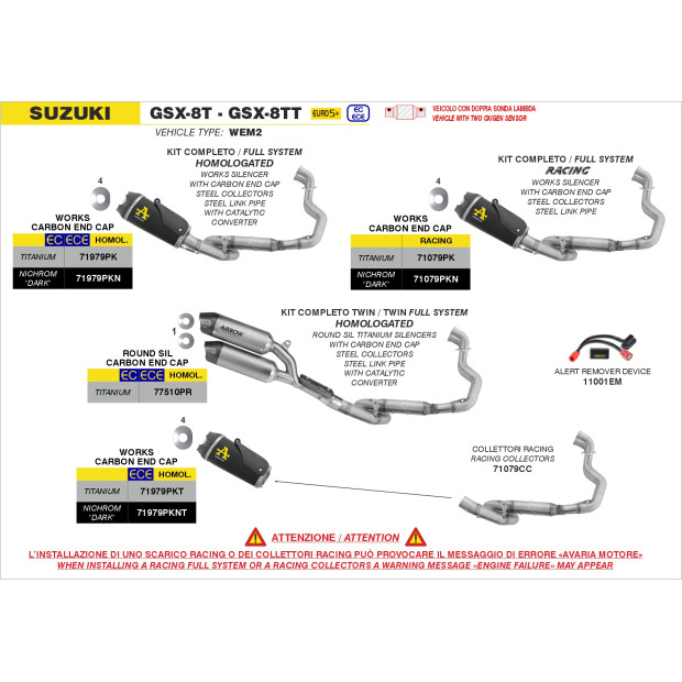Ligne complète ARROW avec silencieux Round-Sil en titane avec embout carbone - homologuée CE - SUZUKI GSX-8T / GSX-8TT 2025-2026