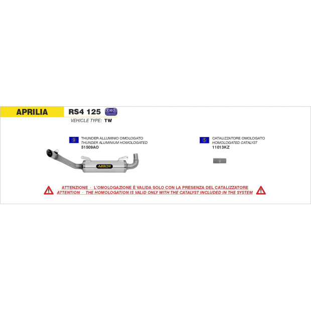 Silencieux d'échappement ARROW Thunder en aluminium avec embout inox - homologué CE - APRILIA RS4 125 2011-2016
